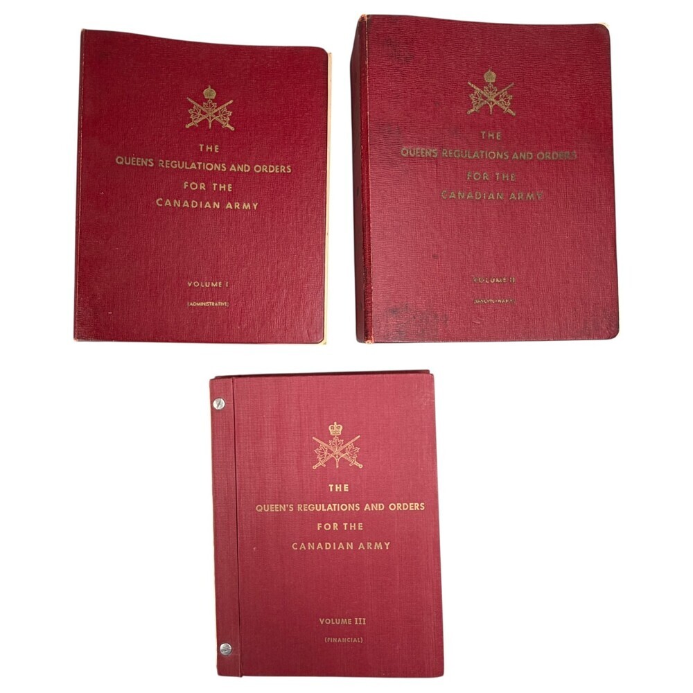Queens Regulations Orders Canadian Army Vol I II III Set RCASC 3 Binder Set 1965